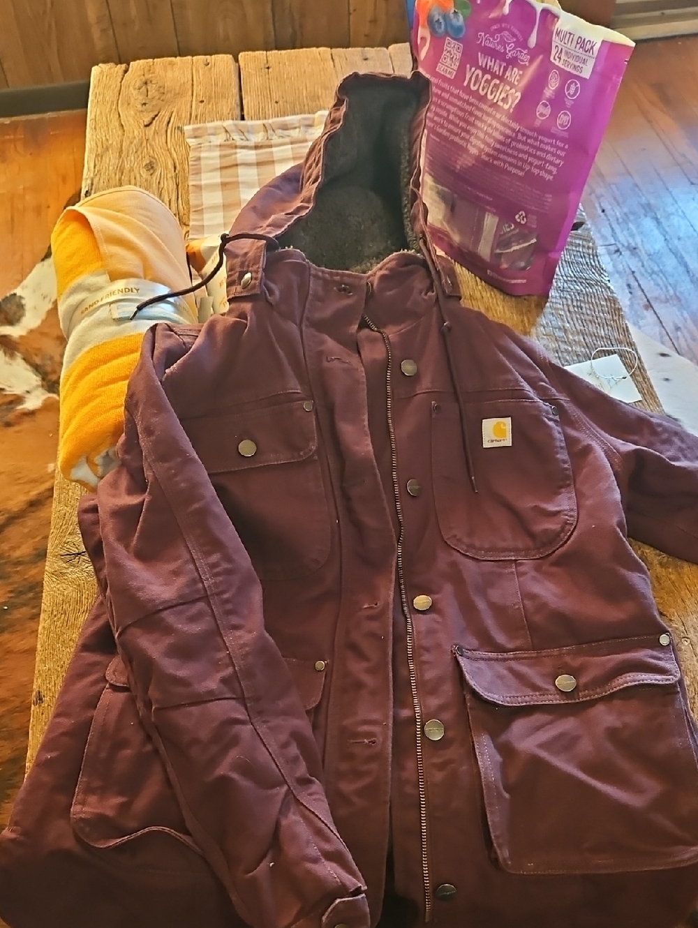 Carhartt Plum Hooded Work Jacket with Logo Patch